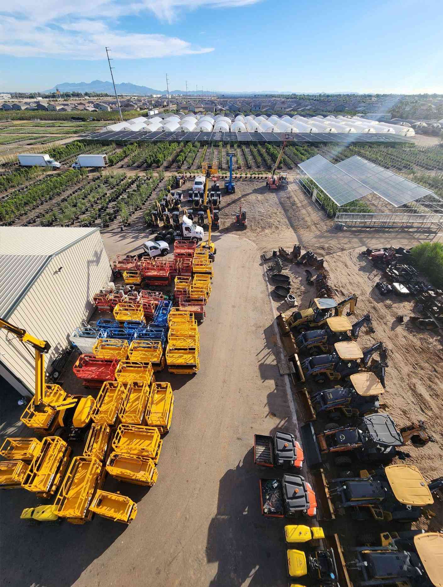 Forrest Equipment Rental's Lot with Backhoe Loaders, Scissor Lifts, & More